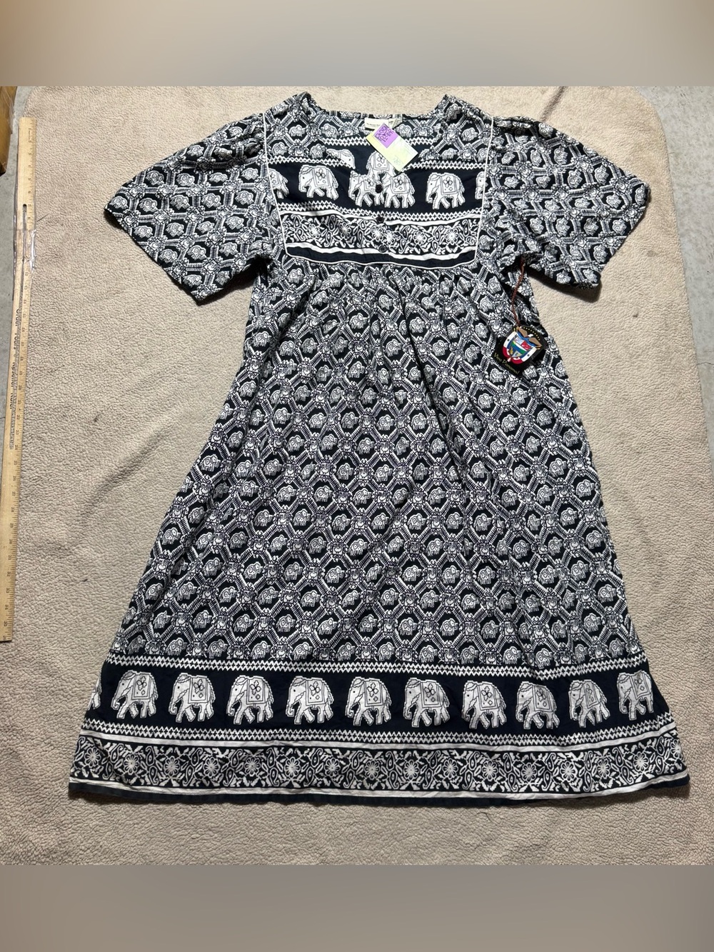 The Vermont Country Store Dress Womens 3X Short Sleeve Elephant Print All Over